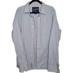 Superdry Co Japan Classic Oxford Striped Button Down Blue Yellow Sz XXL Rare